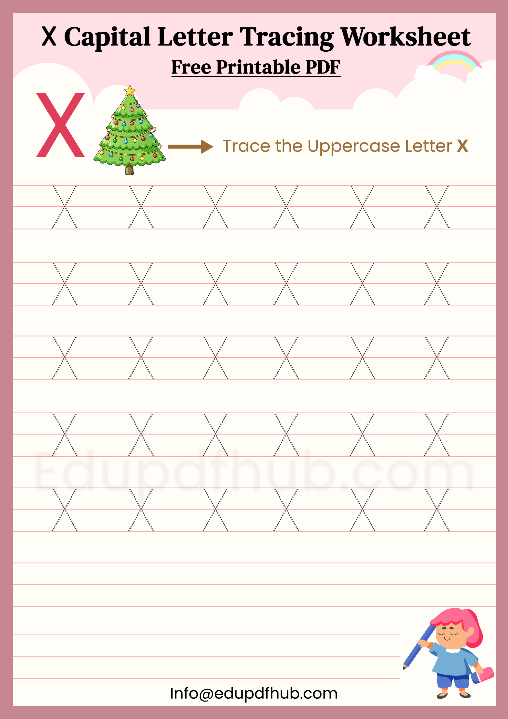 X Capital Letter Tracing Worksheet Printable PDF for Kids